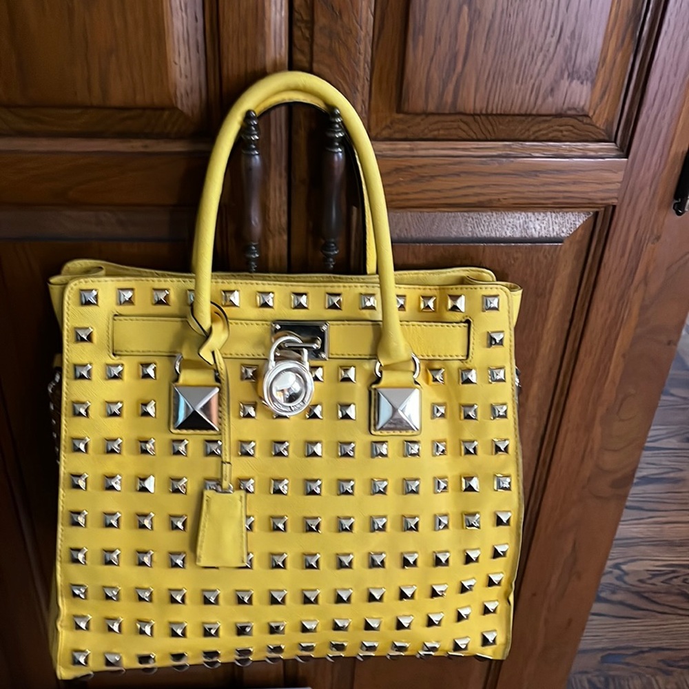 Limited addition Michael Kors Hamilton satchel gold stone studs double handles.